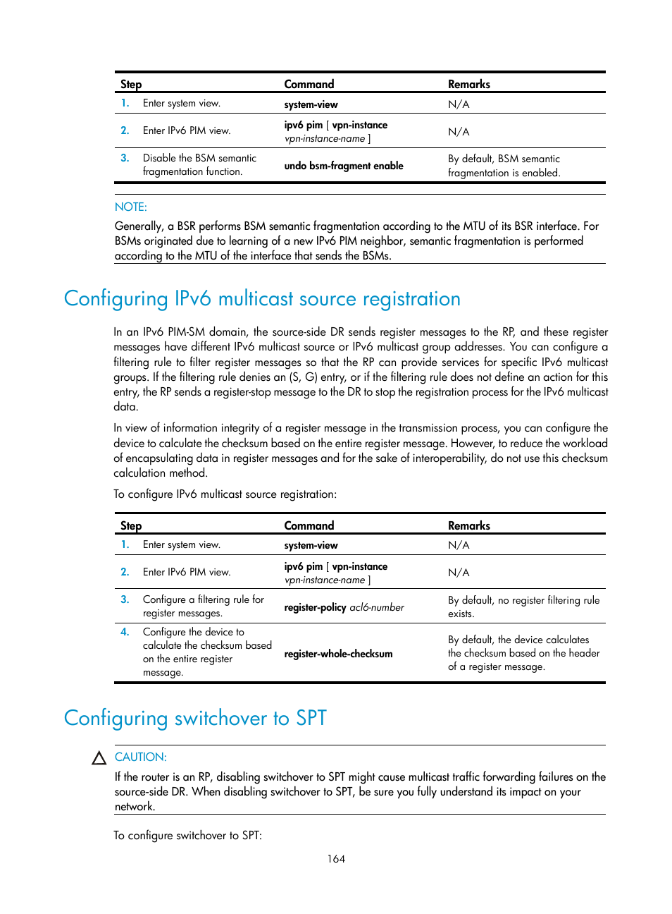 Configuring ipv6 multicast source registration, Configuring switchover to spt, Ipv6 group policy configuration example | H3C Technologies H3C S12500-X Series Switches User Manual | Page 174 / 226