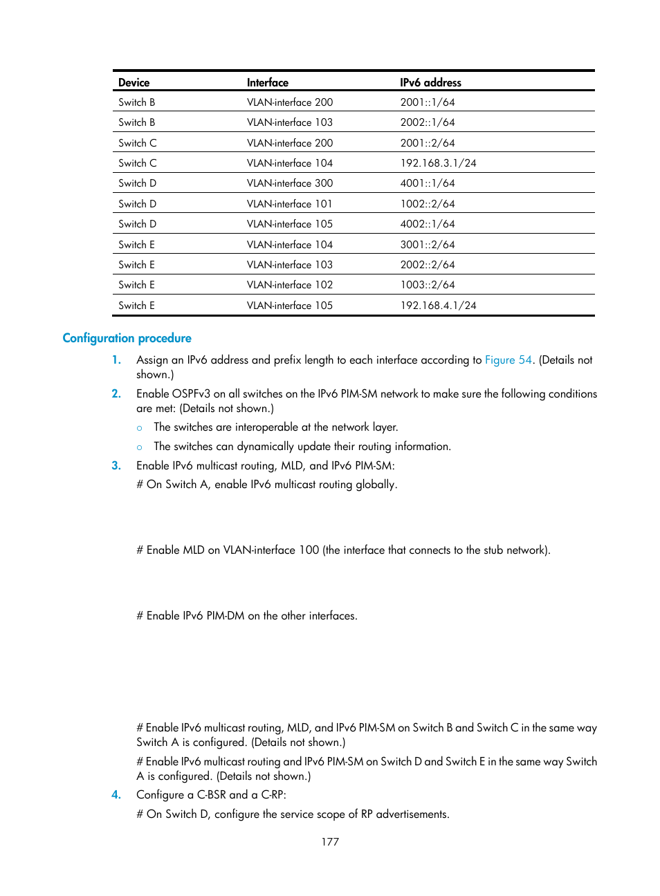 Configuration procedure, Configuring ipv6 multicast load splitting | H3C Technologies H3C S12500-X Series Switches User Manual | Page 187 / 226
