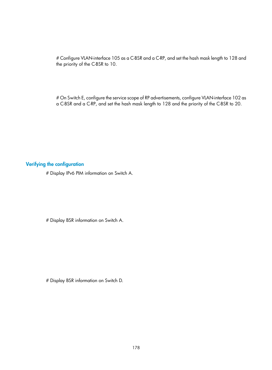 Verifying the configuration, Configuring an ipv6 multicast forwarding boundary | H3C Technologies H3C S12500-X Series Switches User Manual | Page 188 / 226