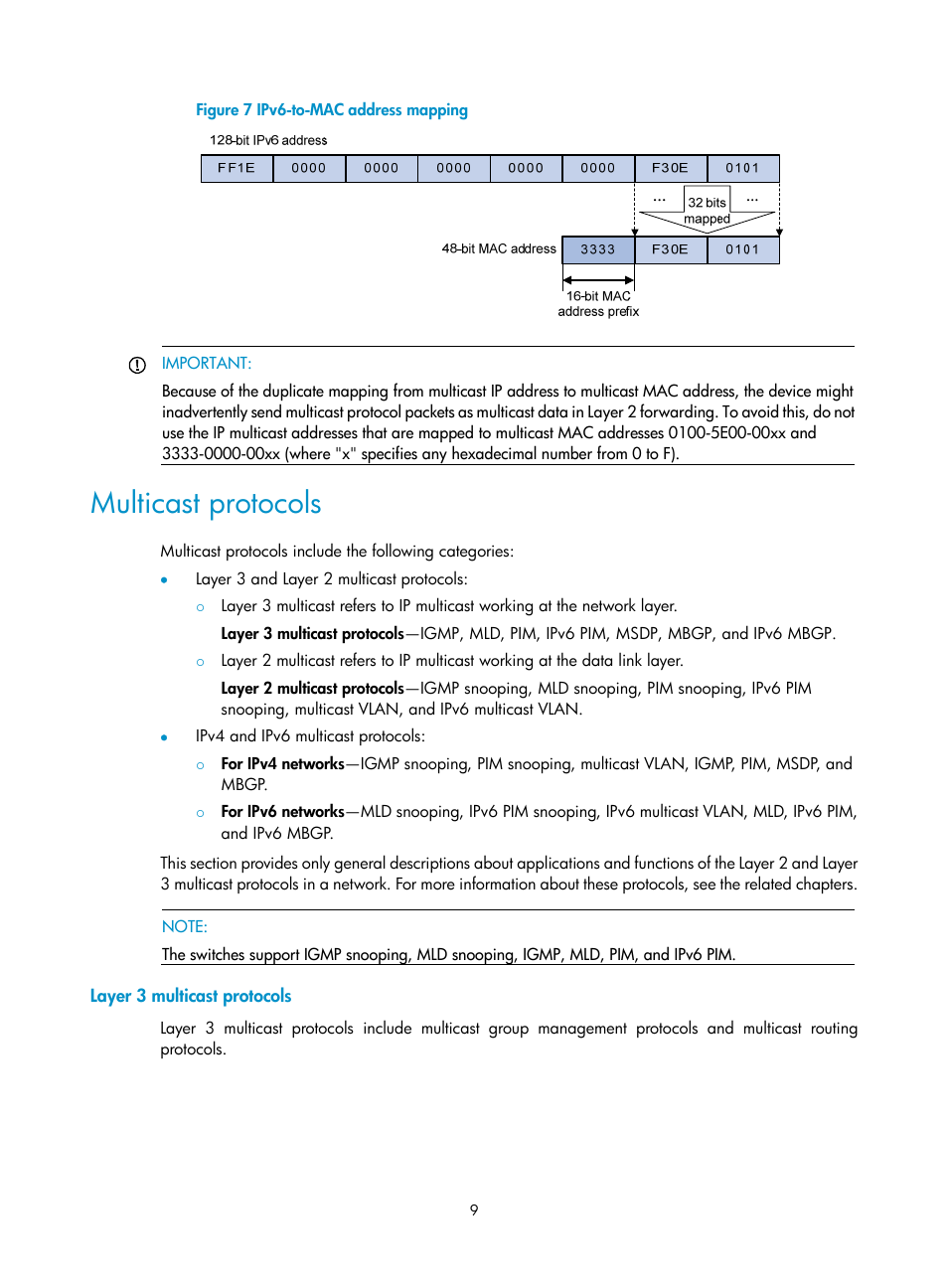 Multicast protocols, Layer 3 multicast protocols | H3C Technologies H3C S12500-X Series Switches User Manual | Page 19 / 226