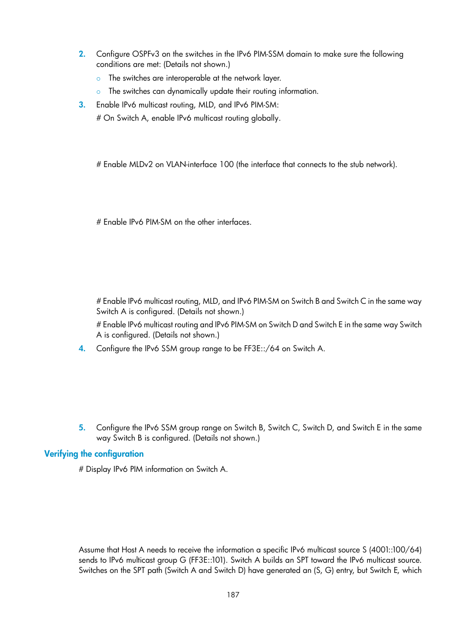 Verifying the configuration, Mld configuration task list, Configuring basic mld functions | H3C Technologies H3C S12500-X Series Switches User Manual | Page 197 / 226