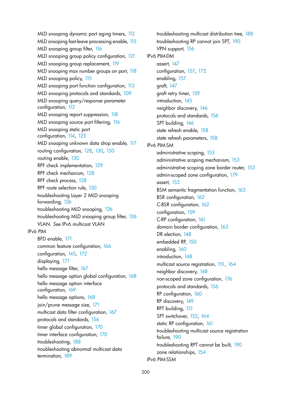 Ipv6 pim, Ipv6 pim-dm, Ipv6 pim-sm | Ipv6 pim-ssm | H3C Technologies H3C S12500-X Series Switches User Manual | Page 210 / 226