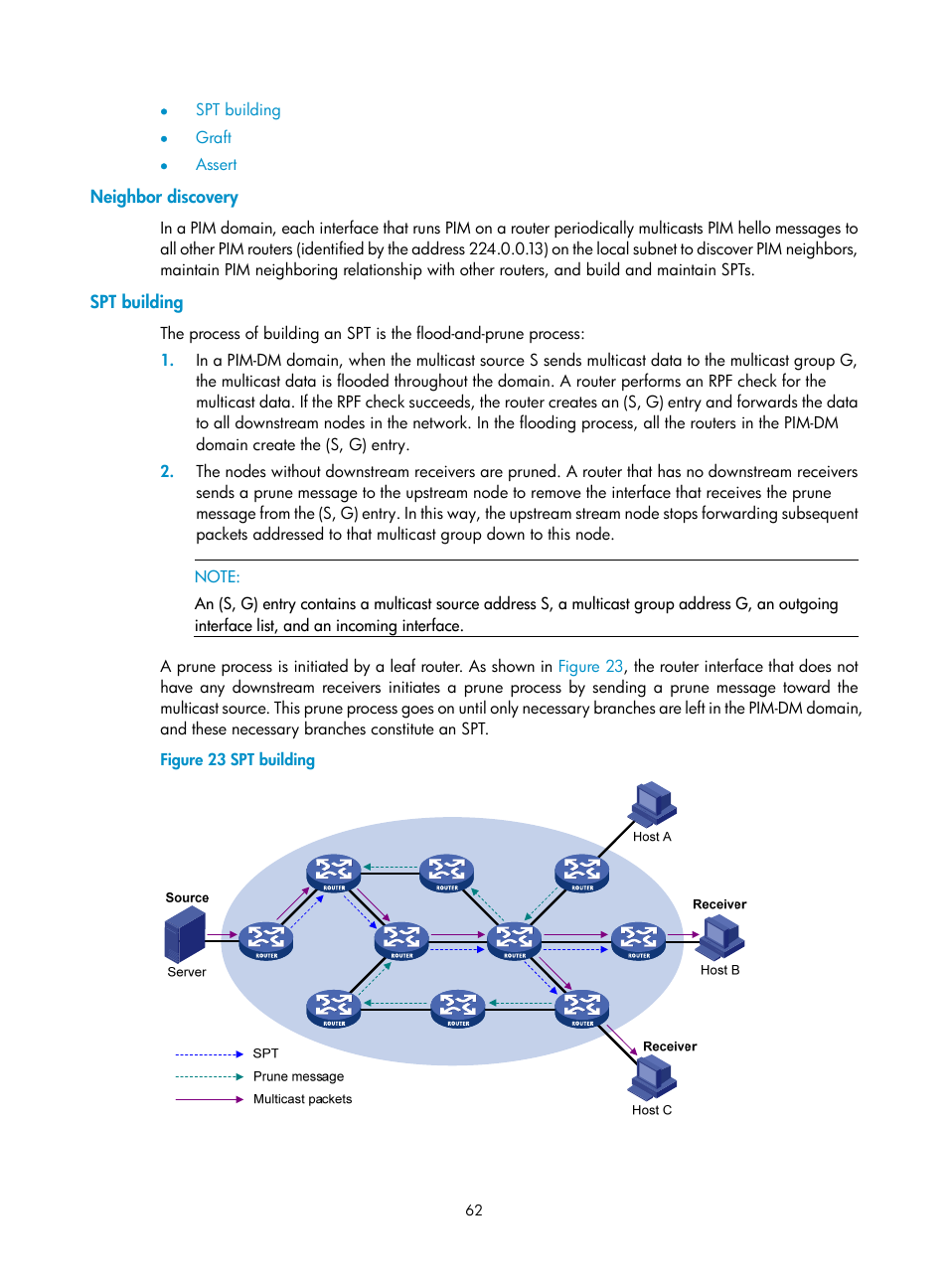 Neighbor discovery, Spt building, Creating an rpf route | H3C Technologies H3C S12500-X Series Switches User Manual | Page 72 / 226