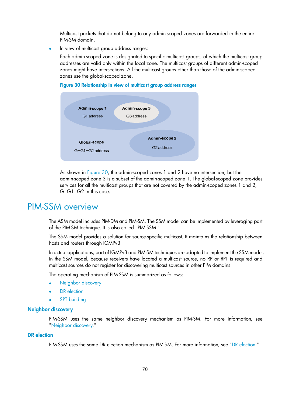 Pim-ssm overview, Neighbor discovery, Dr election | Igmpv3 enhancements | H3C Technologies H3C S12500-X Series Switches User Manual | Page 80 / 226