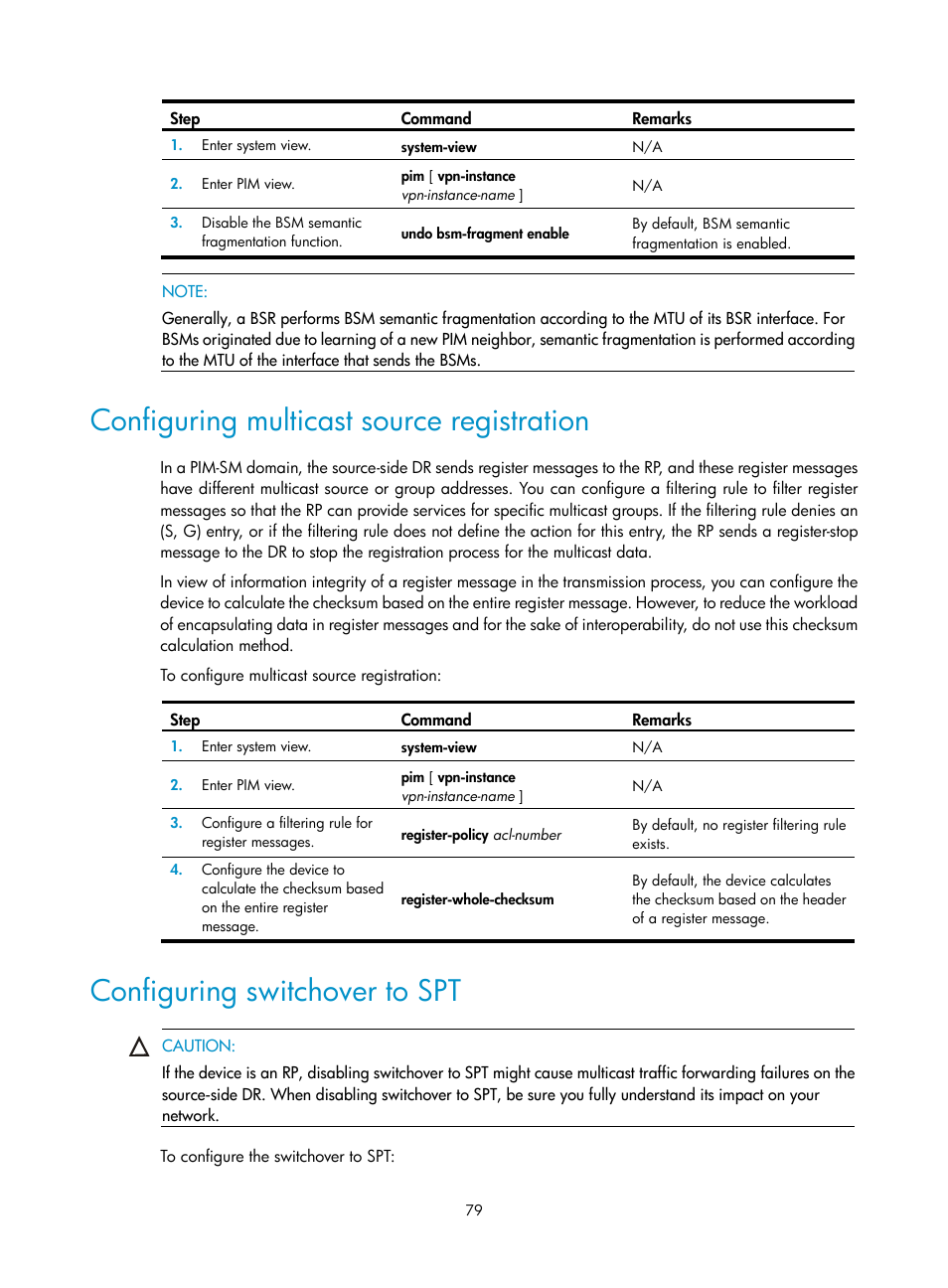 Configuring multicast source registration, Configuring switchover to spt, Igmp configuration examples | Network requirements | H3C Technologies H3C S12500-X Series Switches User Manual | Page 89 / 226