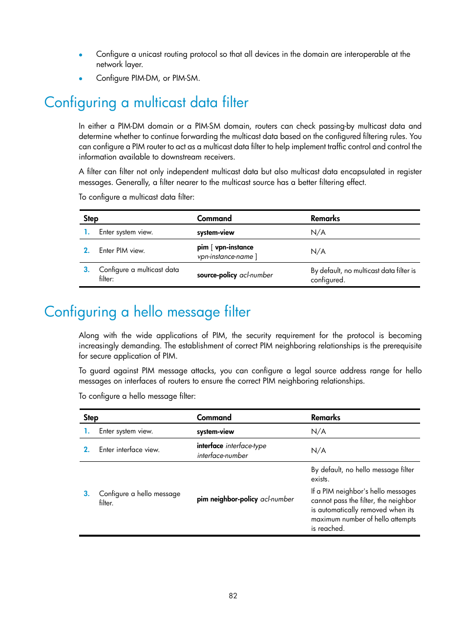 Configuring a multicast data filter, Configuring a hello message filter, Troubleshooting igmp | H3C Technologies H3C S12500-X Series Switches User Manual | Page 92 / 226
