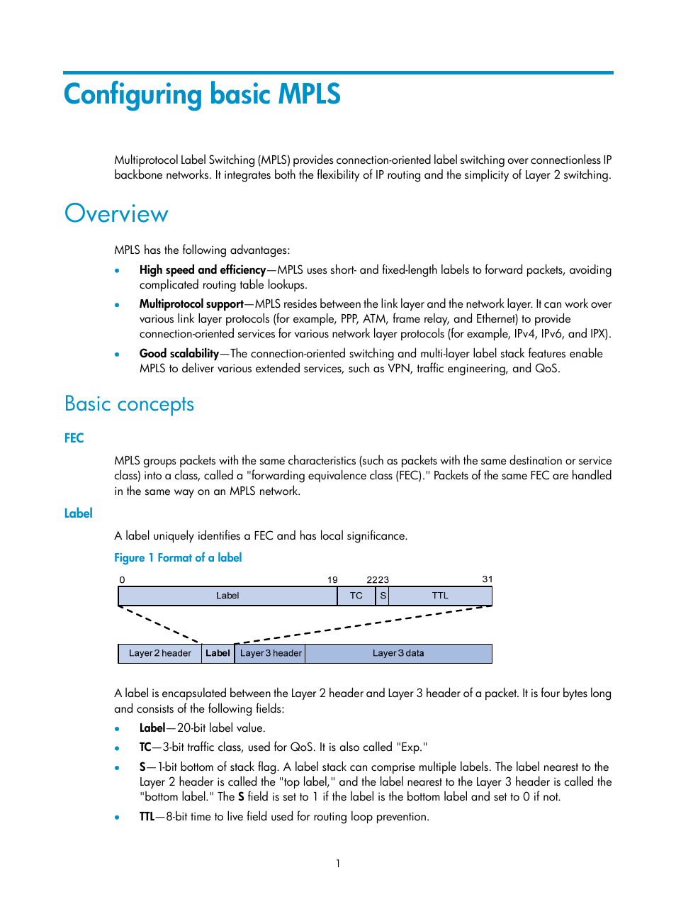 Configuring basic mpls, Overview, Basic concepts | Label | H3C Technologies H3C S12500-X Series Switches User Manual | Page 12 / 397