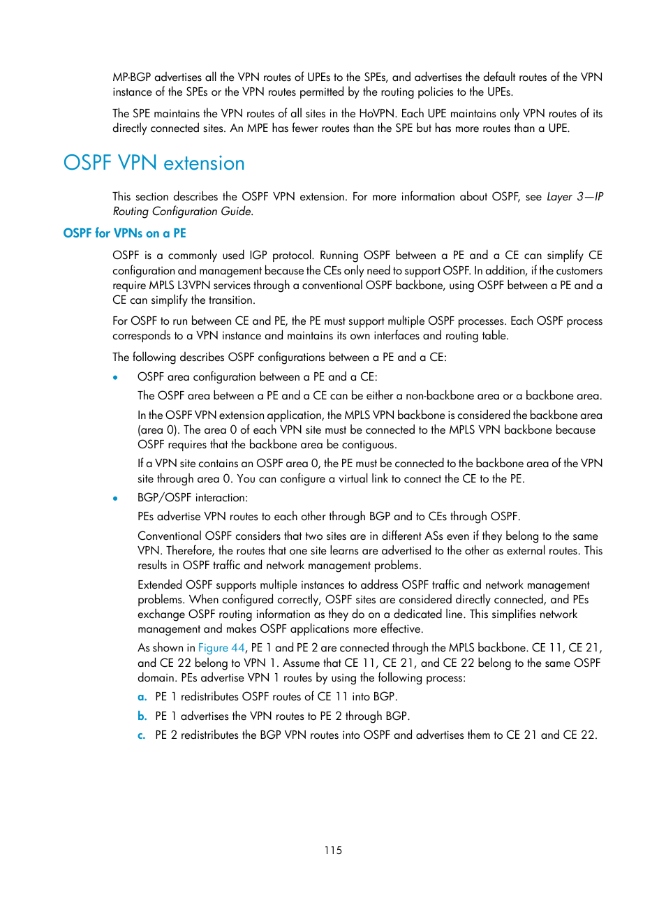 Ospf vpn extension, Ospf for vpns on a pe, Enabling bfd for rsvp | Displaying and maintaining rsvp | H3C Technologies H3C S12500-X Series Switches User Manual | Page 126 / 397