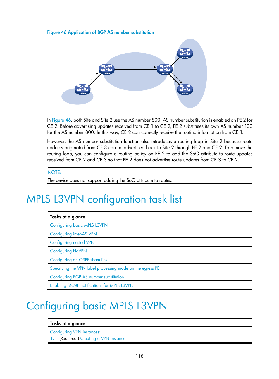 Mpls l3vpn configuration task list, Configuring basic mpls l3vpn | H3C Technologies H3C S12500-X Series Switches User Manual | Page 129 / 397