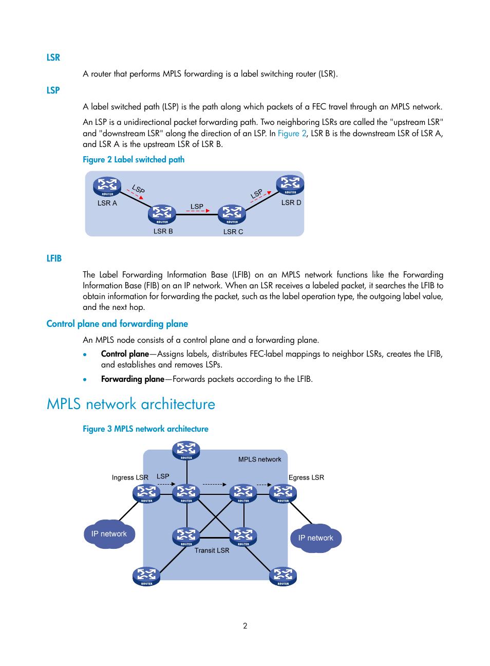 Lfib, Control plane and forwarding plane, Mpls network architecture | H3C Technologies H3C S12500-X Series Switches User Manual | Page 13 / 397