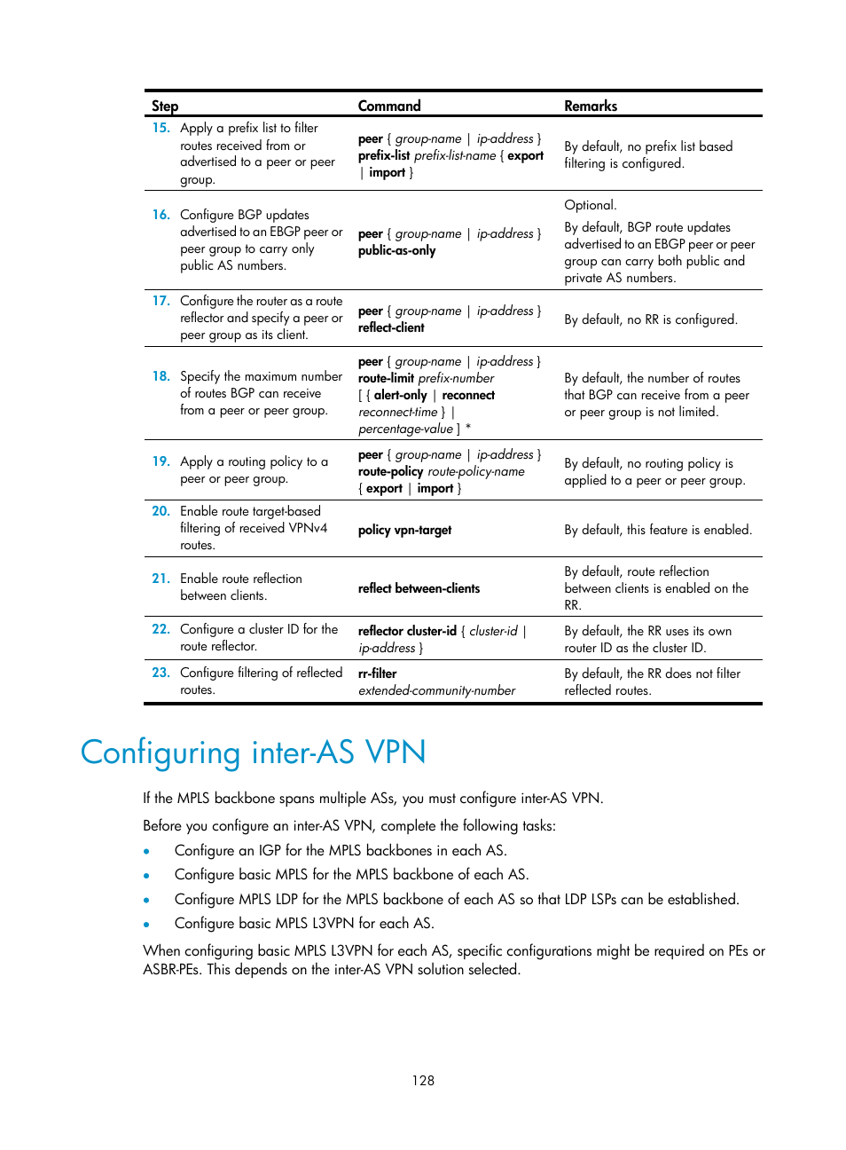 Configuring inter-as vpn, Exclusive tunnel configuration example | H3C Technologies H3C S12500-X Series Switches User Manual | Page 139 / 397