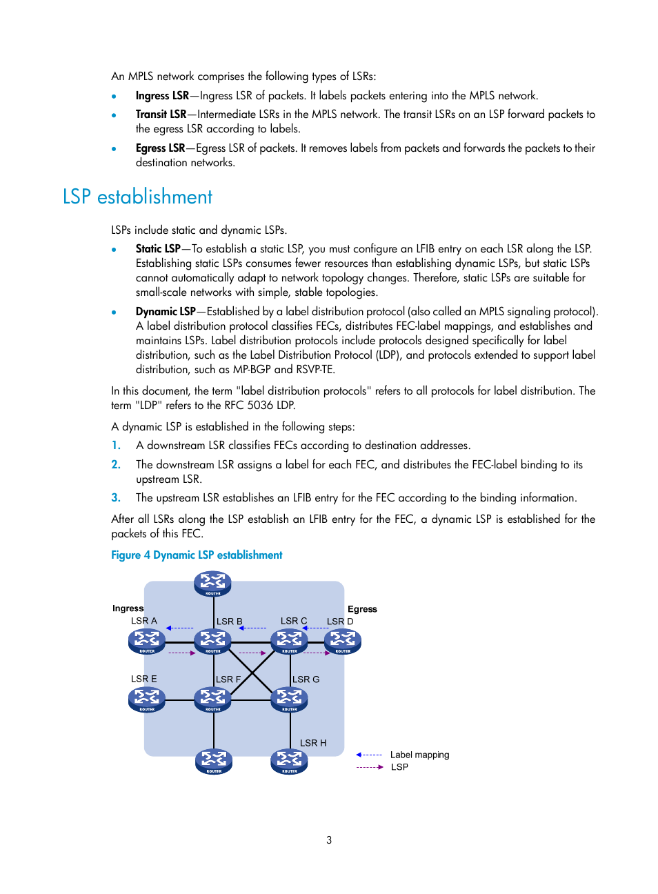 Lsp establishment, Mpls network architecture | H3C Technologies H3C S12500-X Series Switches User Manual | Page 14 / 397