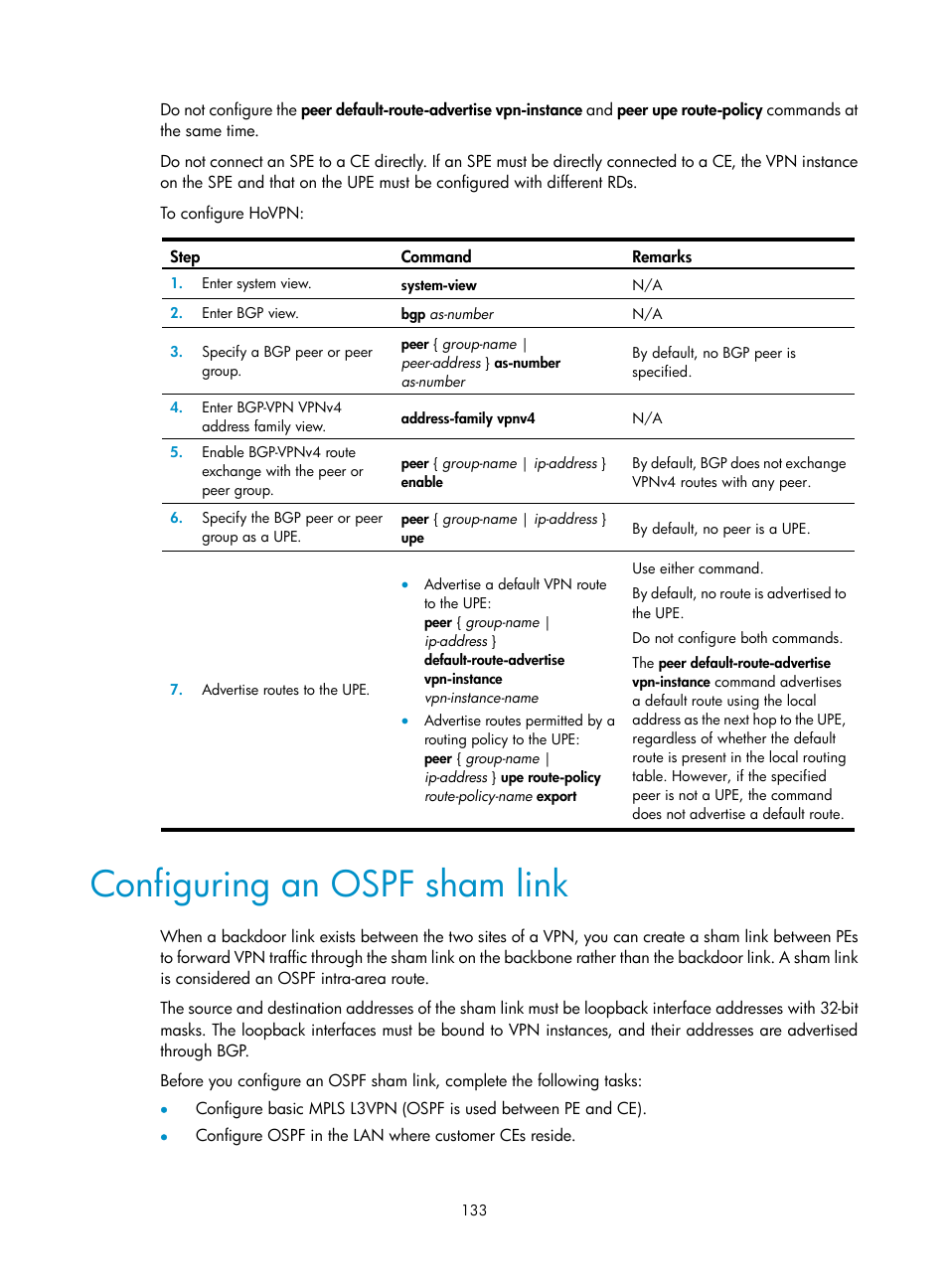 Configuring an ospf sham link, Basic mpls l3vpn architecture, Mpls l3vpn concepts | H3C Technologies H3C S12500-X Series Switches User Manual | Page 144 / 397