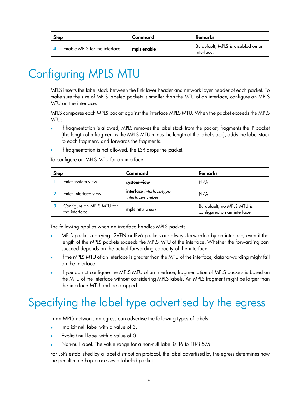 Configuring mpls mtu, Specifying the label type advertised by the egress, Protocols and standards | H3C Technologies H3C S12500-X Series Switches User Manual | Page 17 / 397