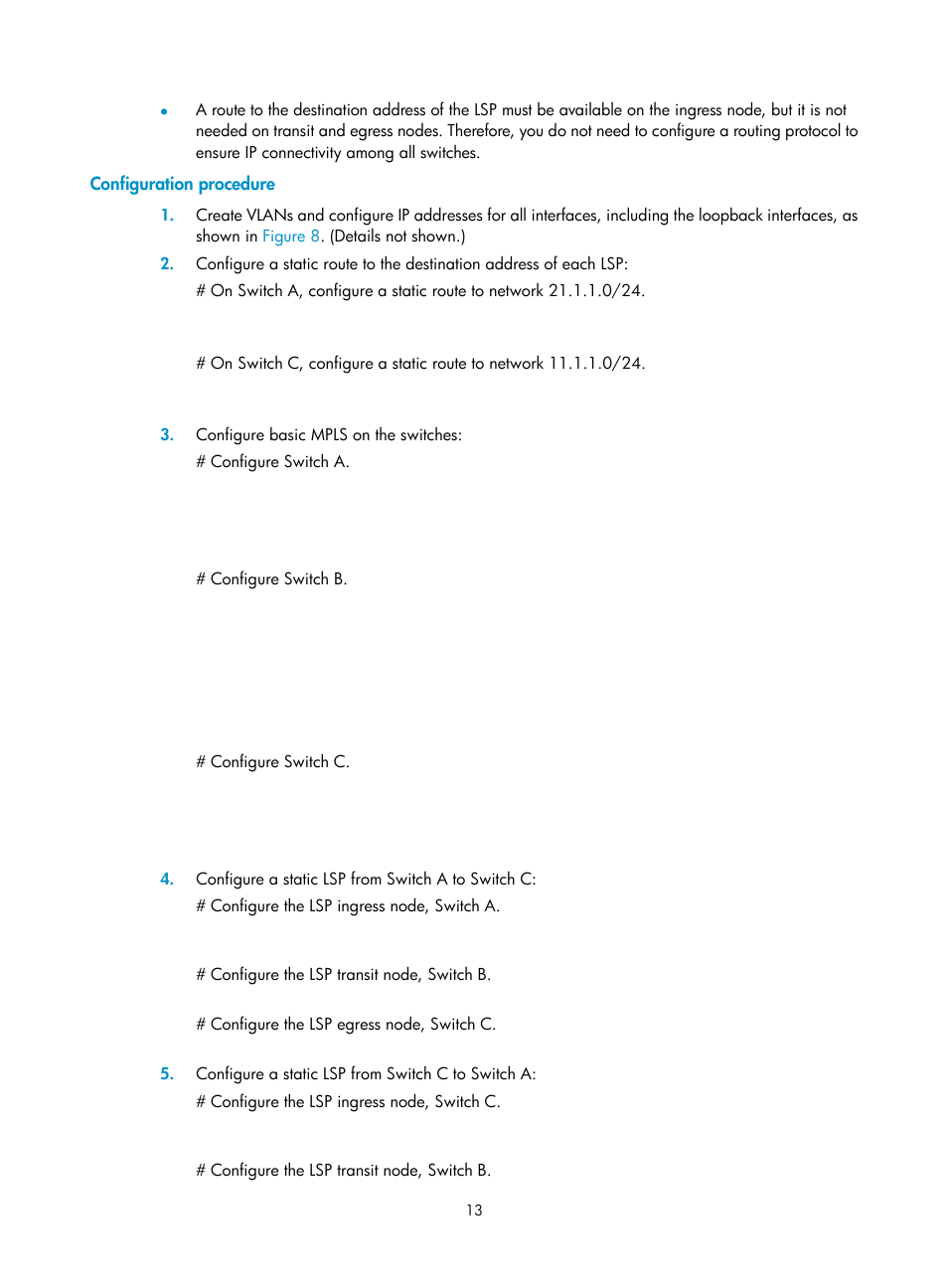 Configuration procedure, Displaying and maintaining mpls | H3C Technologies H3C S12500-X Series Switches User Manual | Page 24 / 397