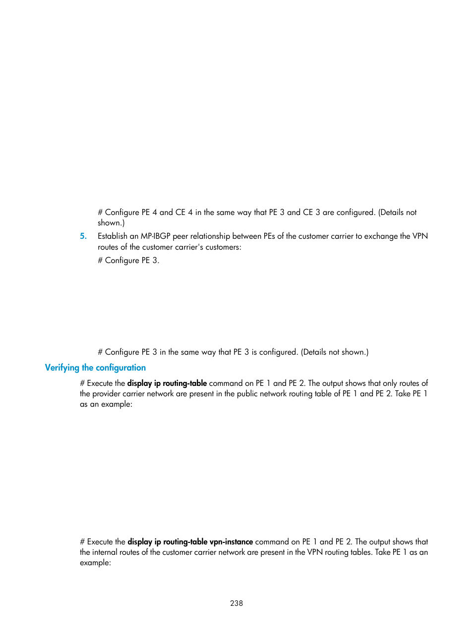 Verifying the configuration, Configuring ospf sham links | H3C Technologies H3C S12500-X Series Switches User Manual | Page 249 / 397