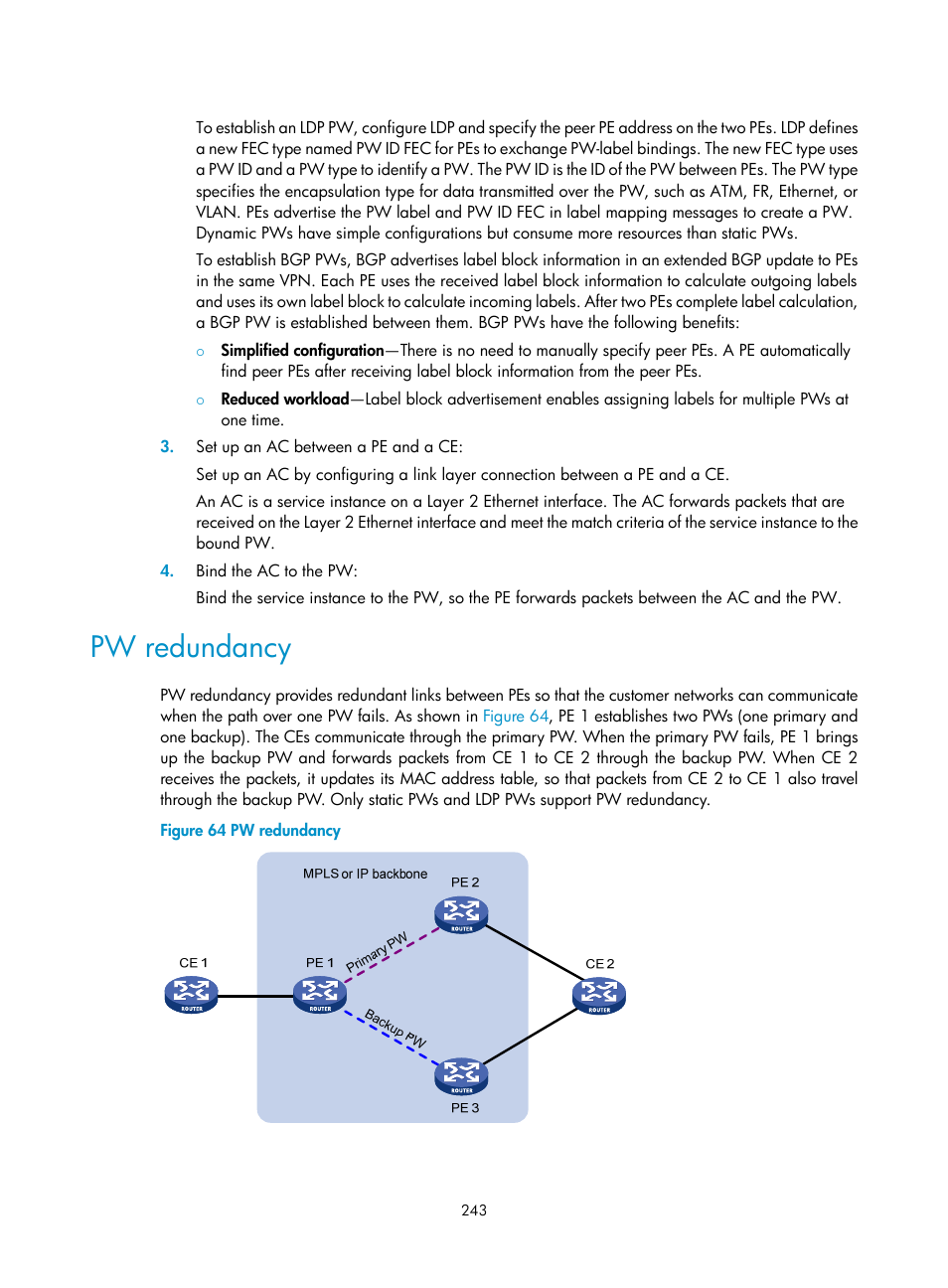 Pw redundancy, Configuring bgp as number substitution | H3C Technologies H3C S12500-X Series Switches User Manual | Page 254 / 397