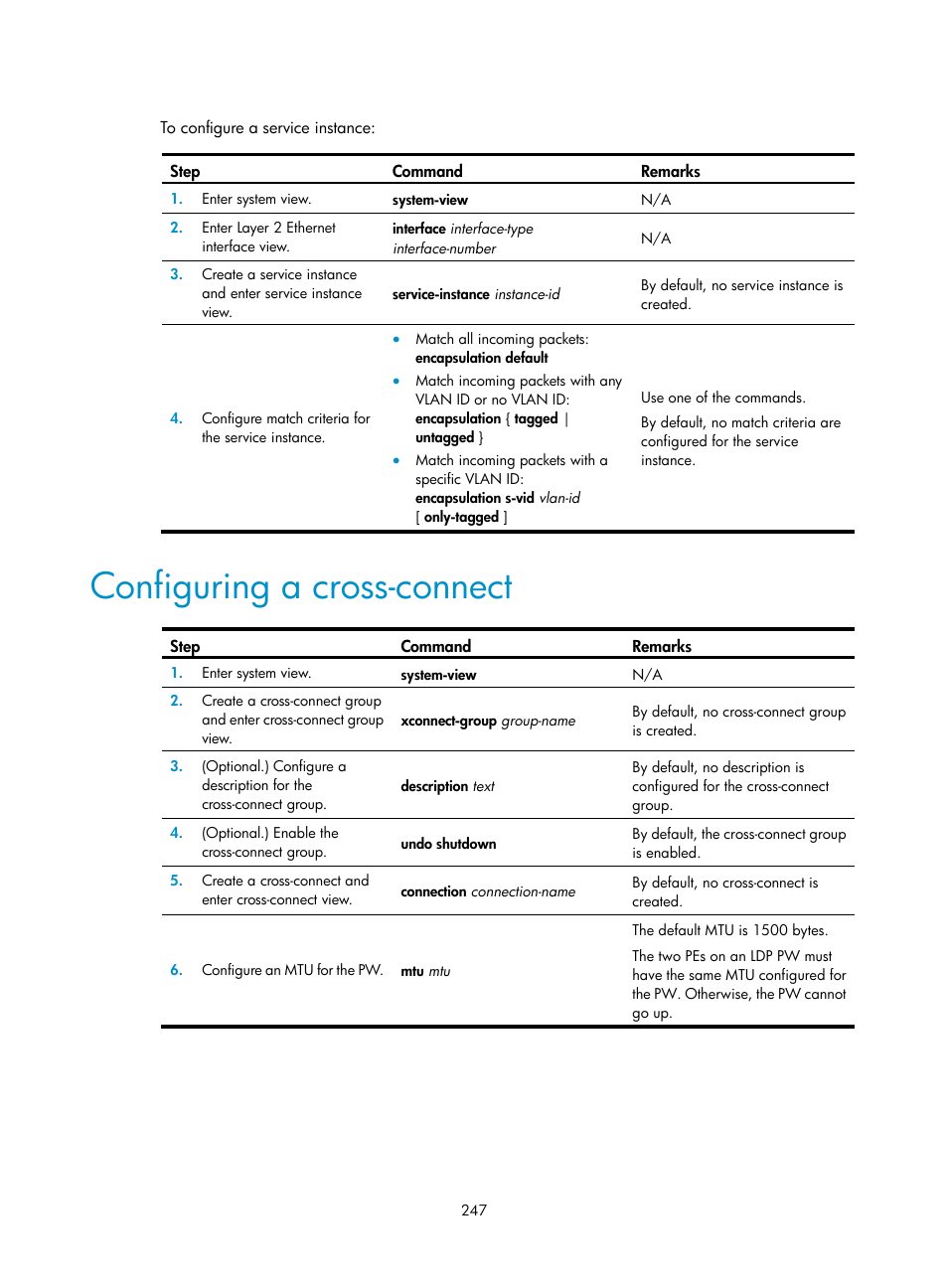 Configuring a cross-connect, Required.) | H3C Technologies H3C S12500-X Series Switches User Manual | Page 258 / 397