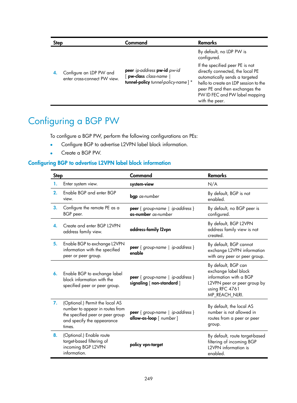 Configuring a bgp pw, Ipv6 mpls l3vpn packet forwarding | H3C Technologies H3C S12500-X Series Switches User Manual | Page 260 / 397