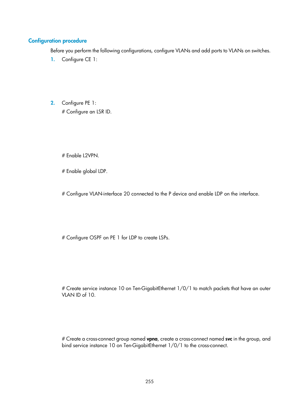 Configuration procedure, Configuring routing between a pe and a ce | H3C Technologies H3C S12500-X Series Switches User Manual | Page 266 / 397