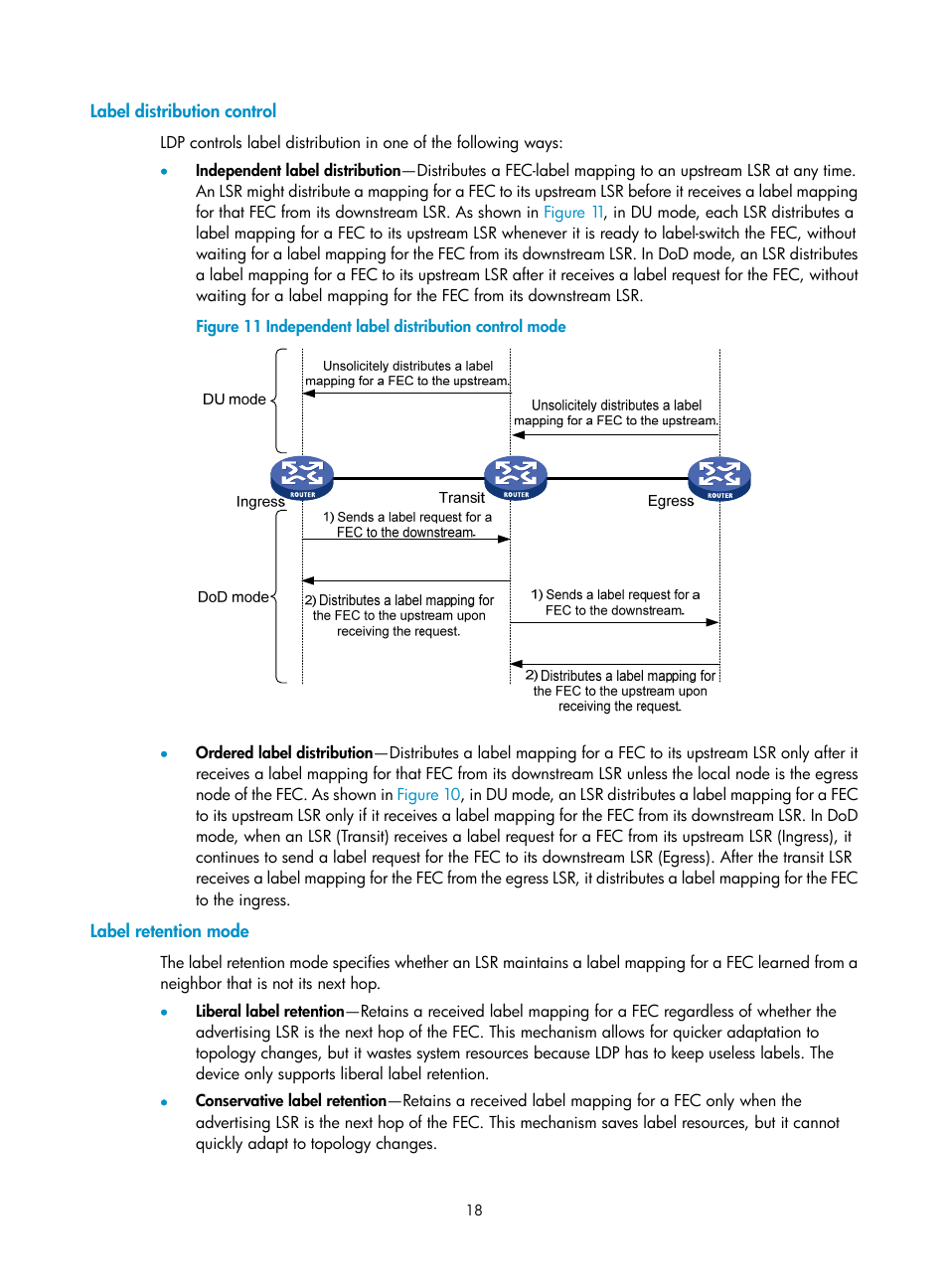 Label distribution control, Label retention mode | H3C Technologies H3C S12500-X Series Switches User Manual | Page 29 / 397