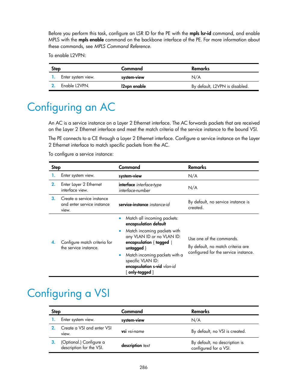 Configuring an ac, Configuring a vsi, Required.) | H3C Technologies H3C S12500-X Series Switches User Manual | Page 297 / 397