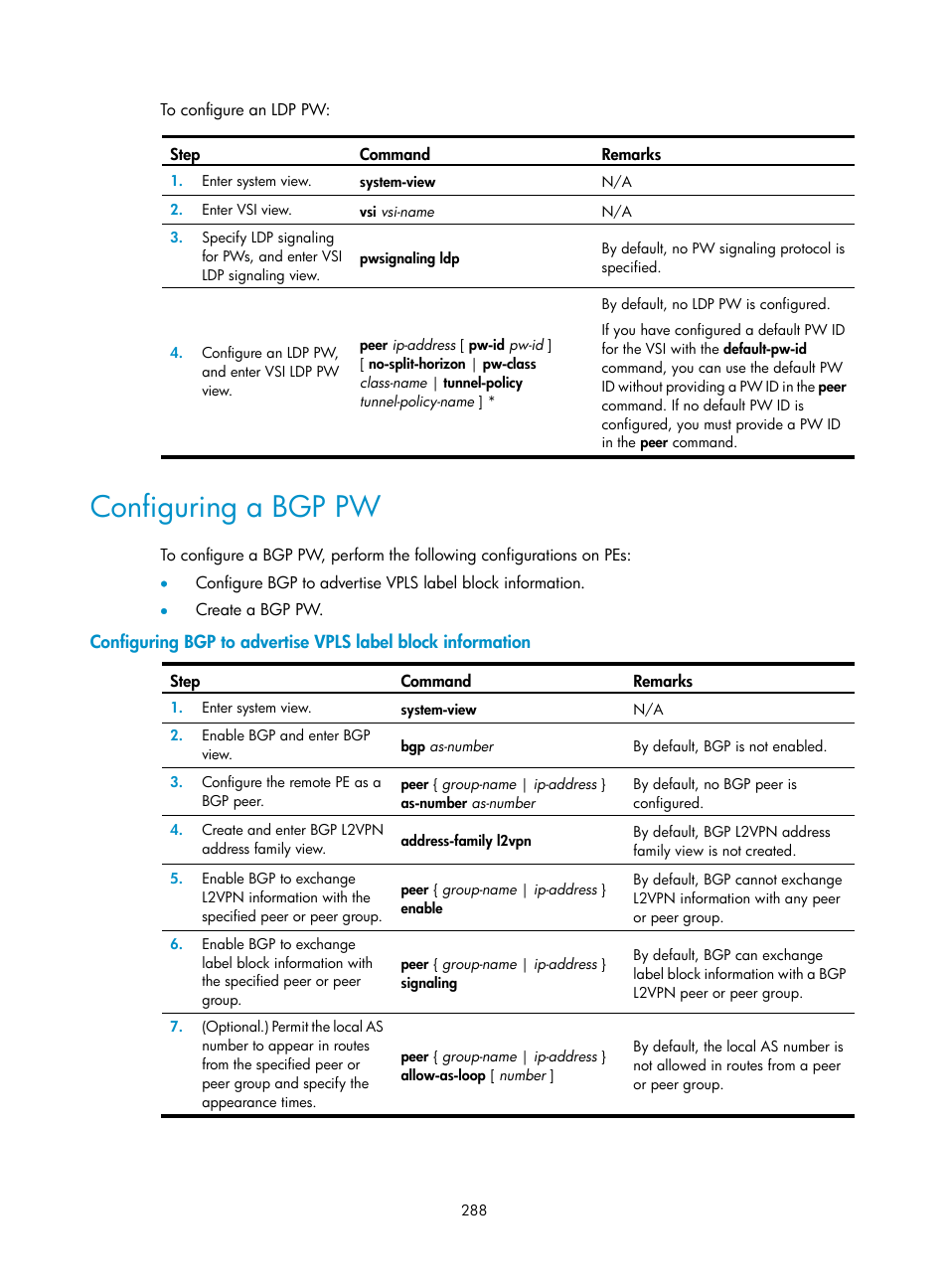 Configuring a bgp pw | H3C Technologies H3C S12500-X Series Switches User Manual | Page 299 / 397