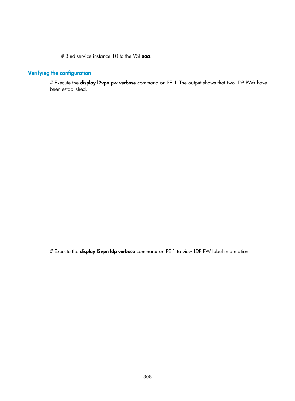 Verifying the configuration, Configuring a pw, Configuring a pw class | H3C Technologies H3C S12500-X Series Switches User Manual | Page 319 / 397