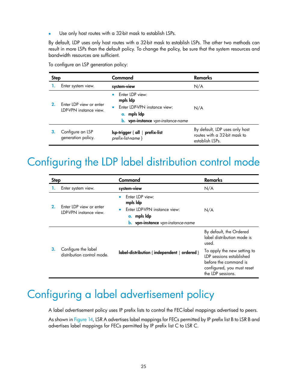 Configuring a label advertisement policy, Ldp gr | H3C Technologies H3C S12500-X Series Switches User Manual | Page 36 / 397