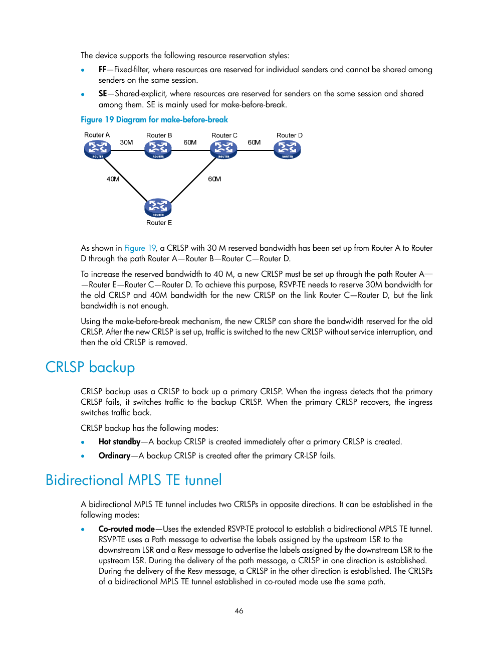 Crlsp backup, Bidirectional mpls te tunnel | H3C Technologies H3C S12500-X Series Switches User Manual | Page 57 / 397