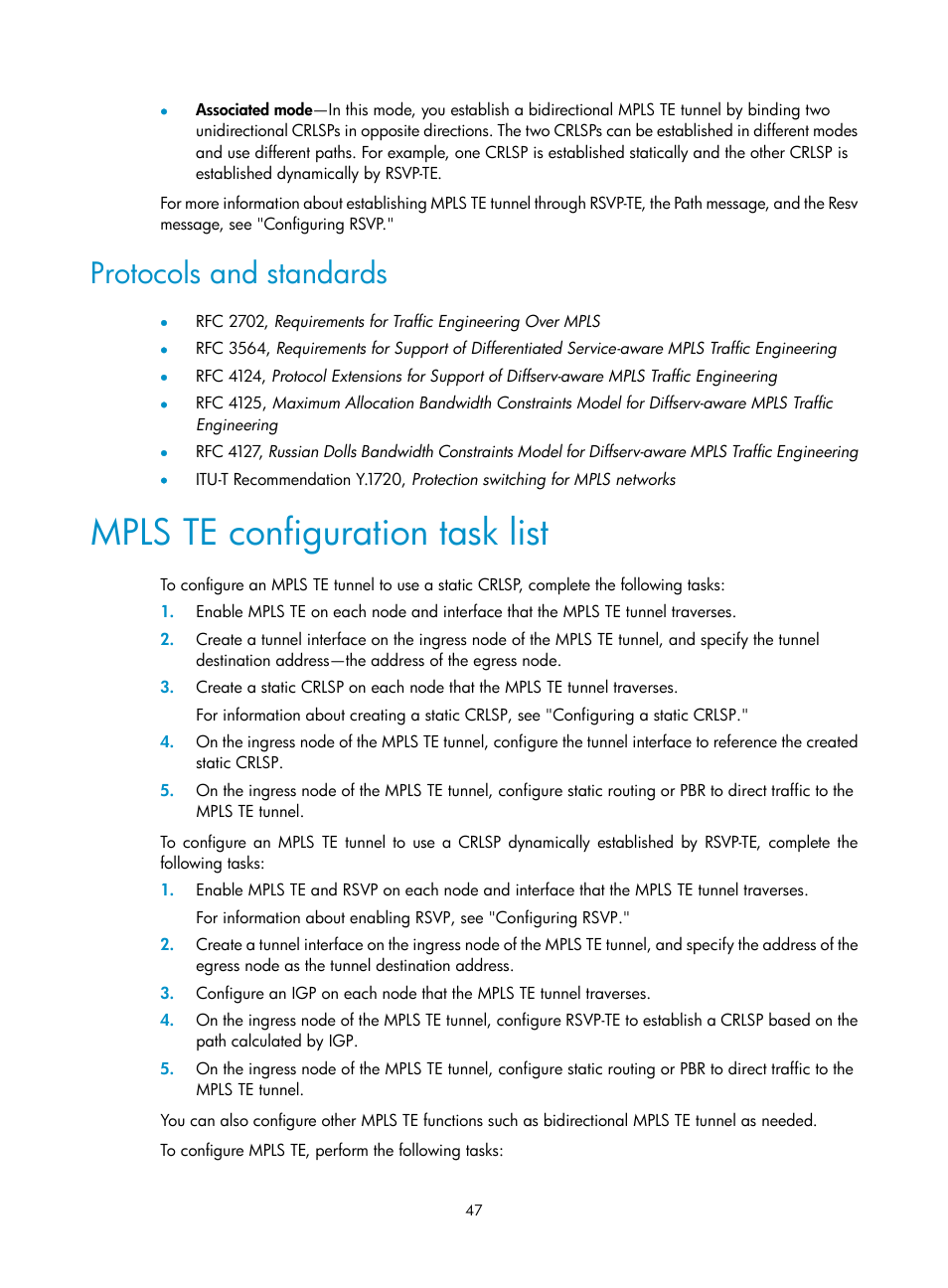 Protocols and standards, Mpls te configuration task list, Label acceptance control configuration example | H3C Technologies H3C S12500-X Series Switches User Manual | Page 58 / 397