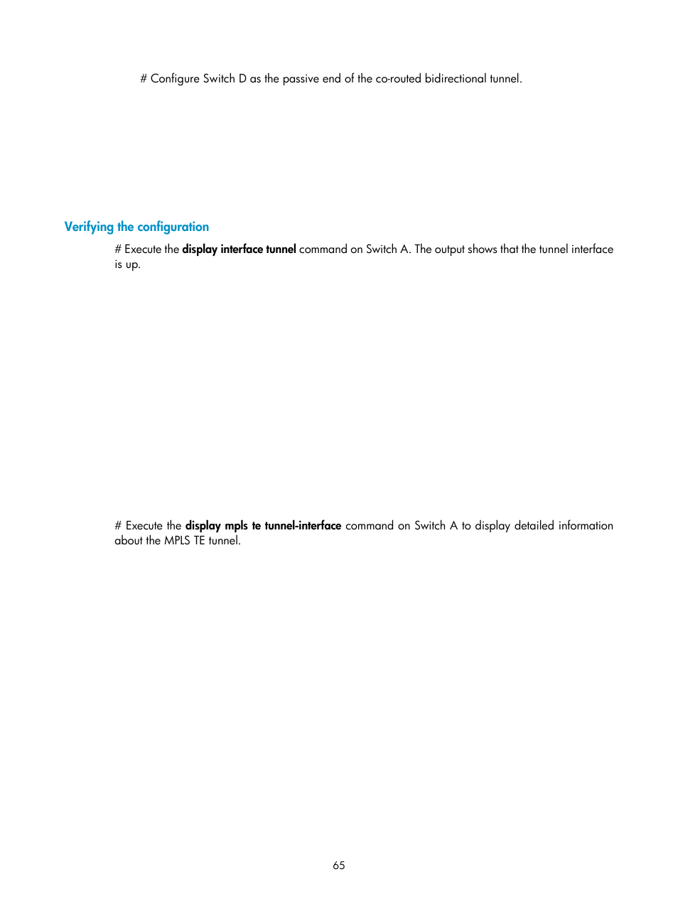 Verifying the configuration, Configuring a tunnel interface | H3C Technologies H3C S12500-X Series Switches User Manual | Page 76 / 397