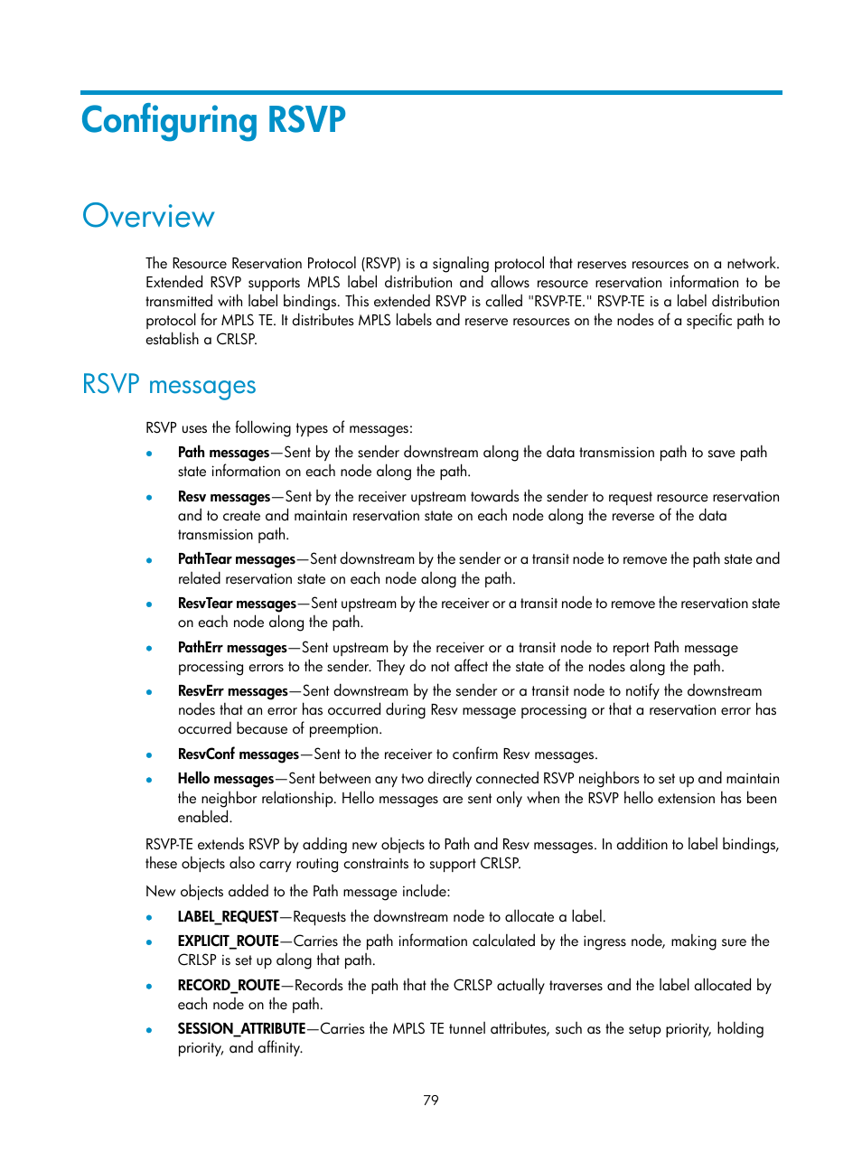 Configuring rsvp, Overview, Rsvp messages | Establishing an mpls te tunnel with rsvp-te | H3C Technologies H3C S12500-X Series Switches User Manual | Page 90 / 397