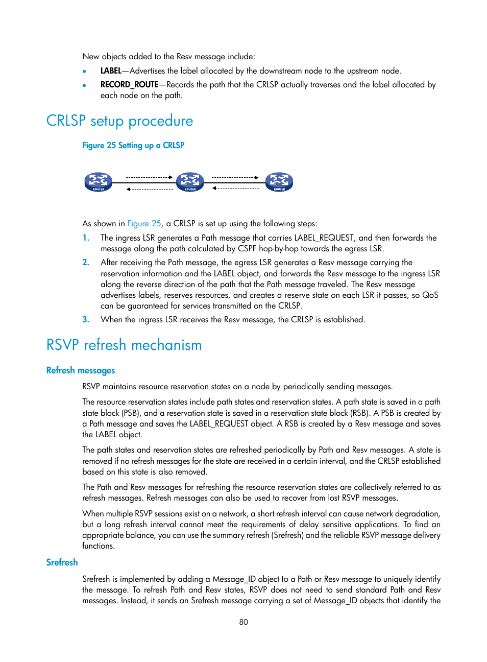 Crlsp setup procedure, Rsvp refresh mechanism, Refresh messages | Srefresh | H3C Technologies H3C S12500-X Series Switches User Manual | Page 91 / 397