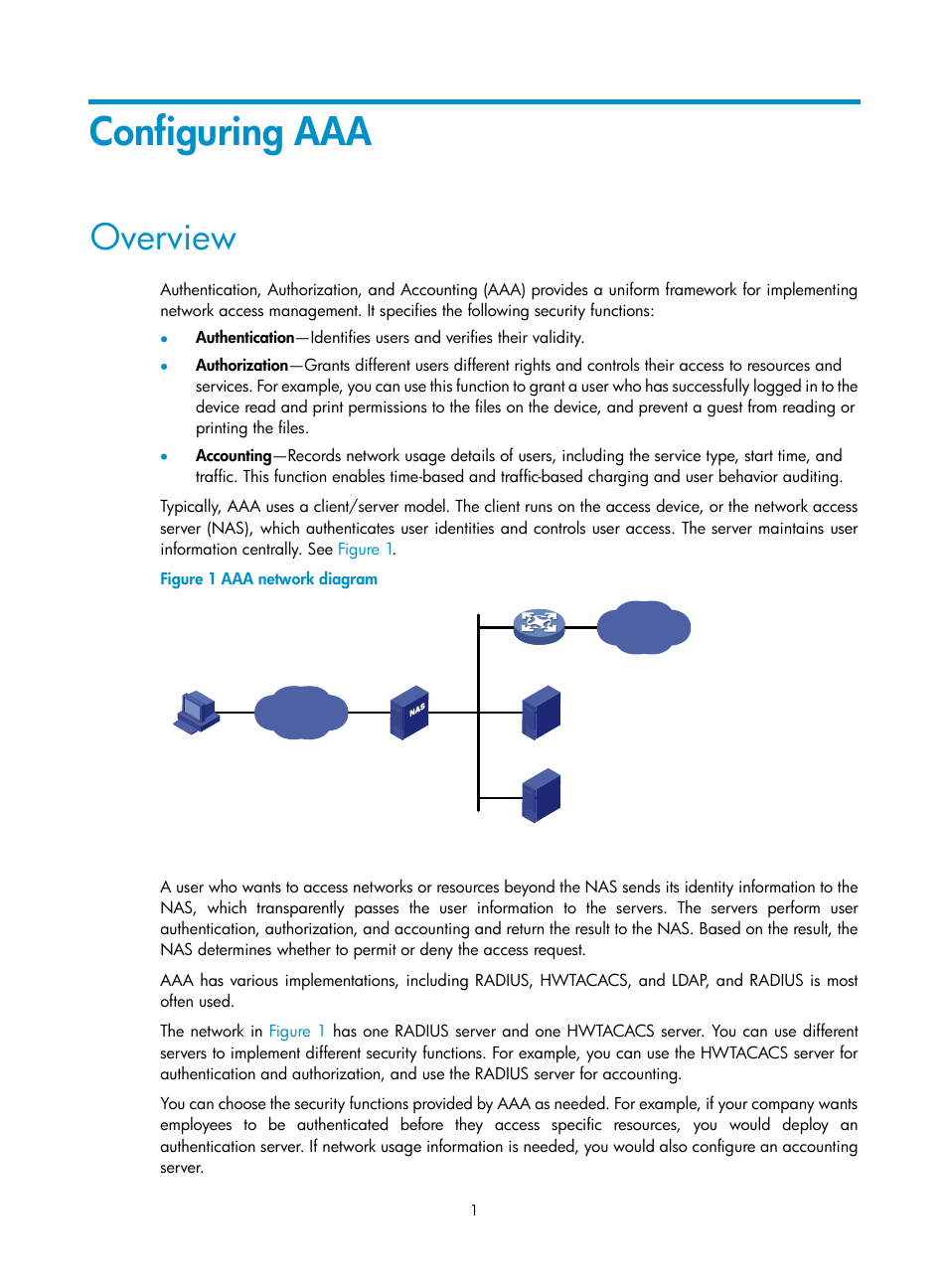 Configuring aaa, Overview | H3C Technologies H3C S12500-X Series Switches User Manual | Page 13 / 294