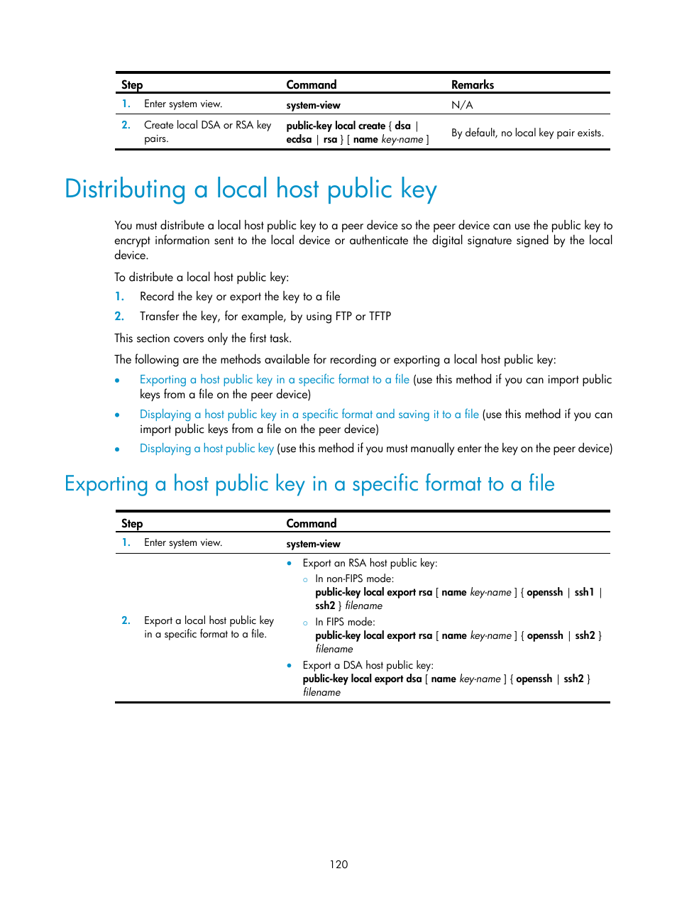 Port security features, Port security modes, Distributing a local host public key | H3C Technologies H3C S12500-X Series Switches User Manual | Page 132 / 294