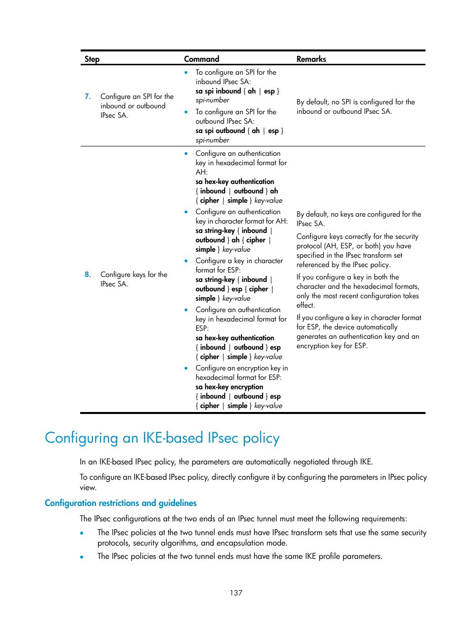 Configuring an ike-based ipsec policy | H3C Technologies H3C S12500-X Series Switches User Manual | Page 149 / 294