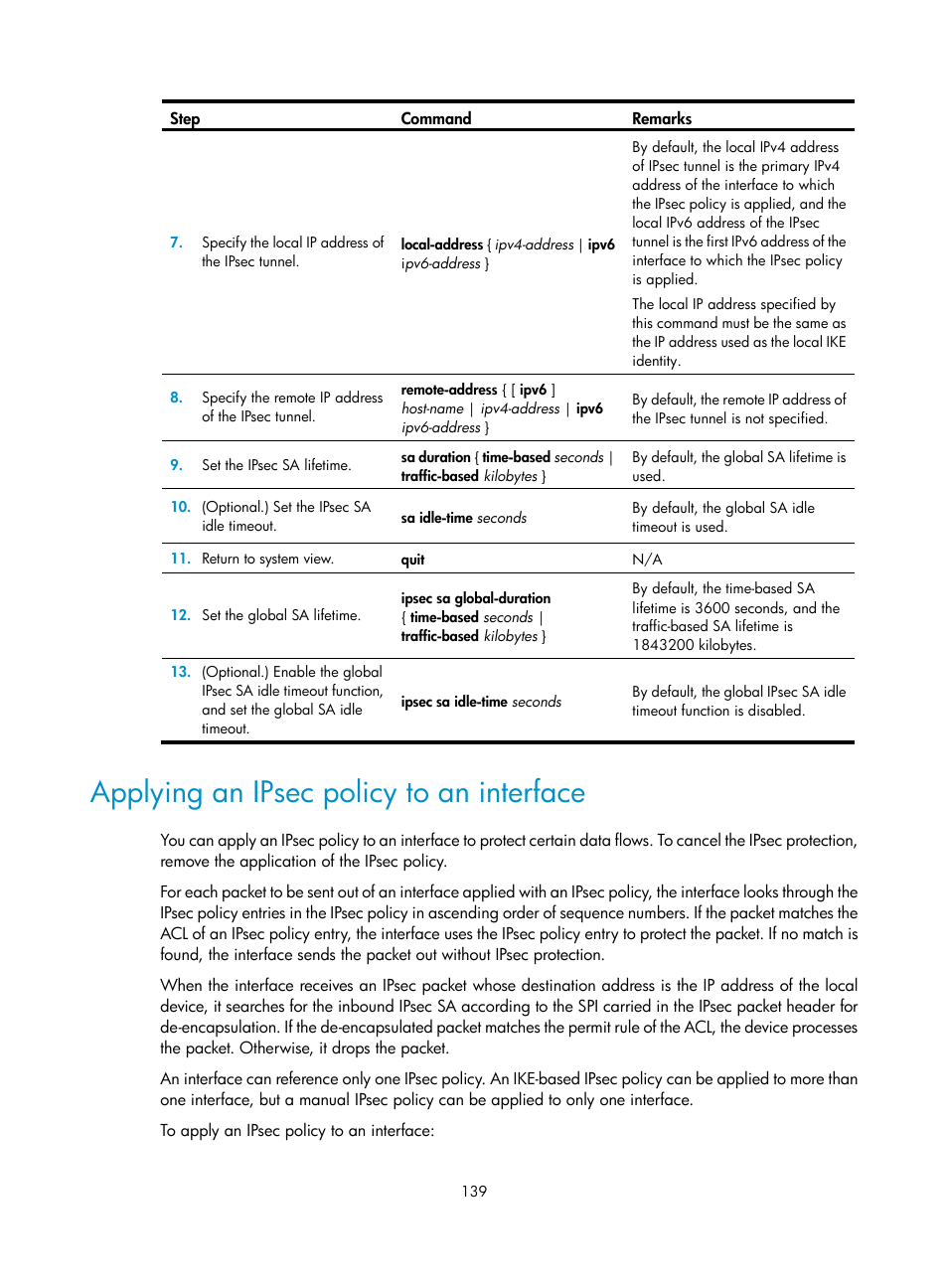 Applying an ipsec policy to an interface | H3C Technologies H3C S12500-X Series Switches User Manual | Page 151 / 294