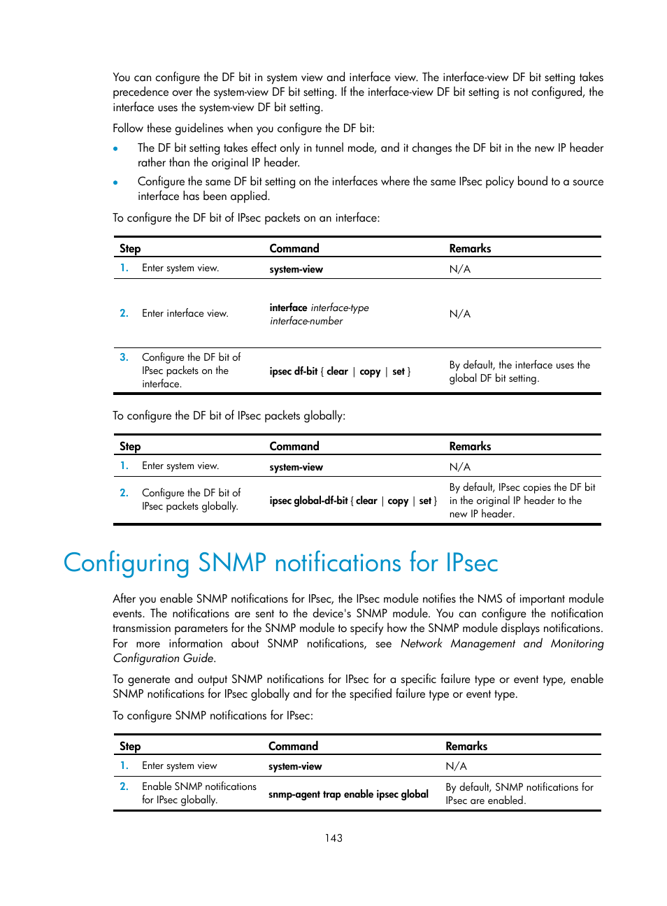 Cannot configure secure mac addresses, Configuring snmp notifications for ipsec | H3C Technologies H3C S12500-X Series Switches User Manual | Page 155 / 294