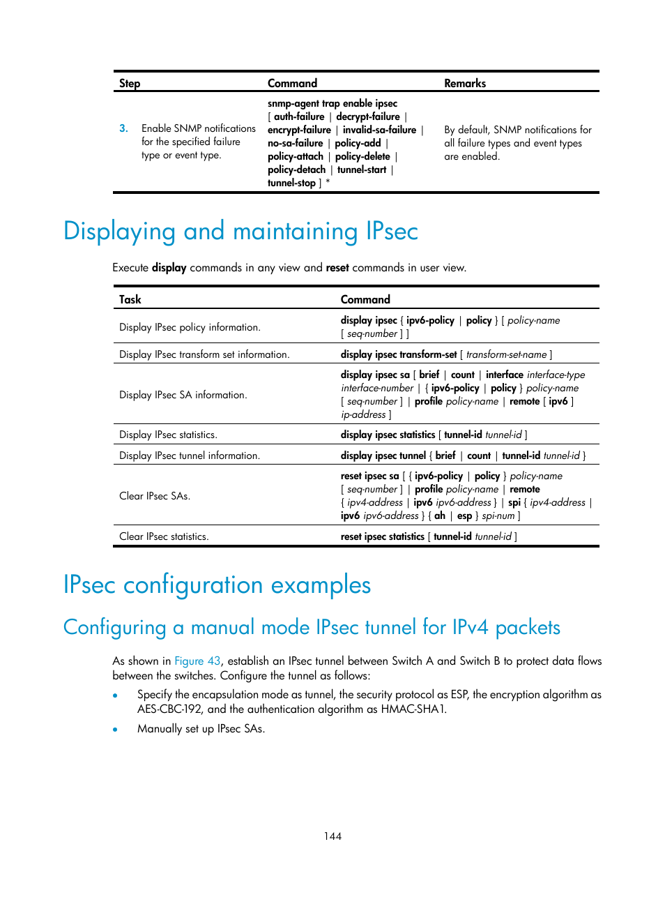 Configuring password control, Overview, Password setting | Displaying and maintaining ipsec, Ipsec configuration examples | H3C Technologies H3C S12500-X Series Switches User Manual | Page 156 / 294