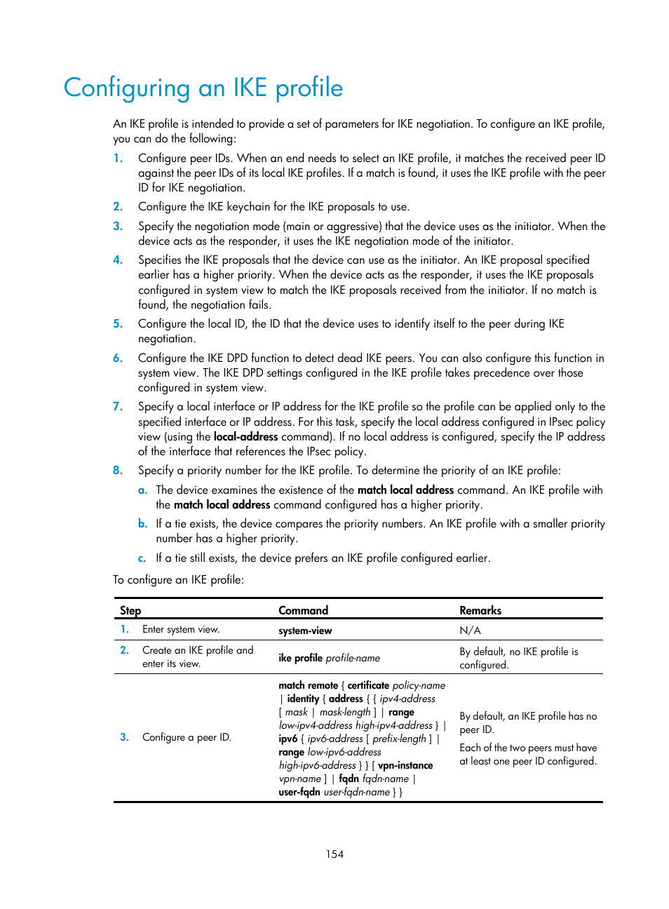 Configuring an ike profile | H3C Technologies H3C S12500-X Series Switches User Manual | Page 166 / 294