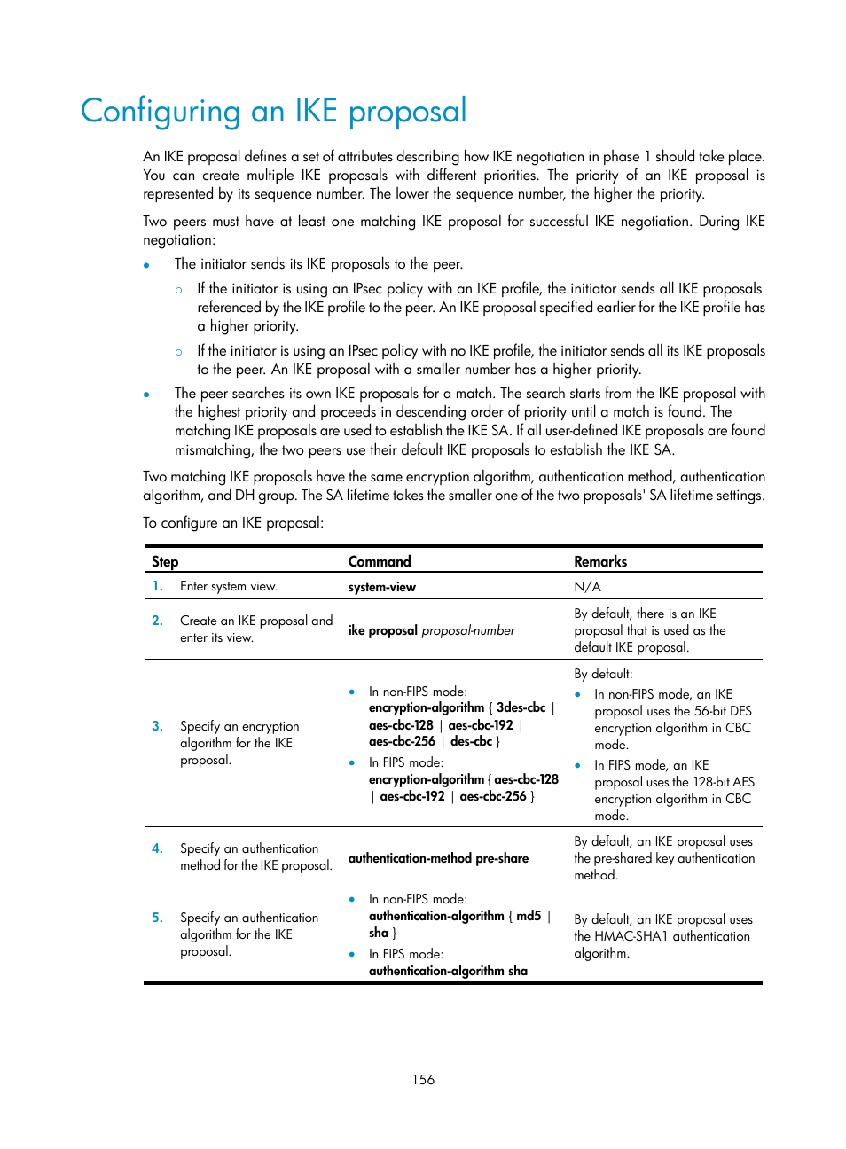Displaying and maintaining password control, Configuring an ike proposal | H3C Technologies H3C S12500-X Series Switches User Manual | Page 168 / 294