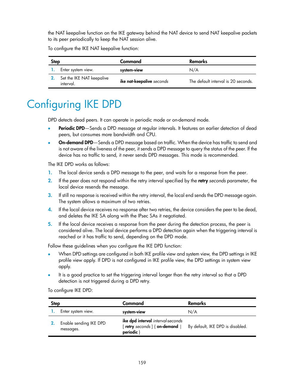 Verifying the configuration, Configuring ike dpd | H3C Technologies H3C S12500-X Series Switches User Manual | Page 171 / 294