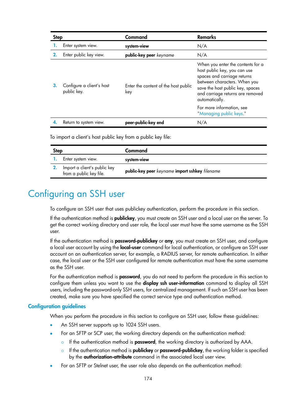 Configuring an ssh user | H3C Technologies H3C S12500-X Series Switches User Manual | Page 186 / 294