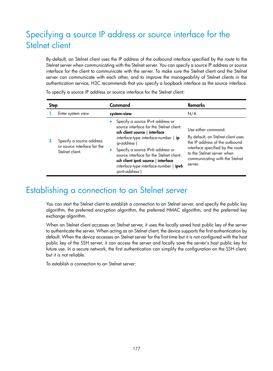 Establishing a connection to an stelnet server | H3C Technologies H3C S12500-X Series Switches User Manual | Page 189 / 294