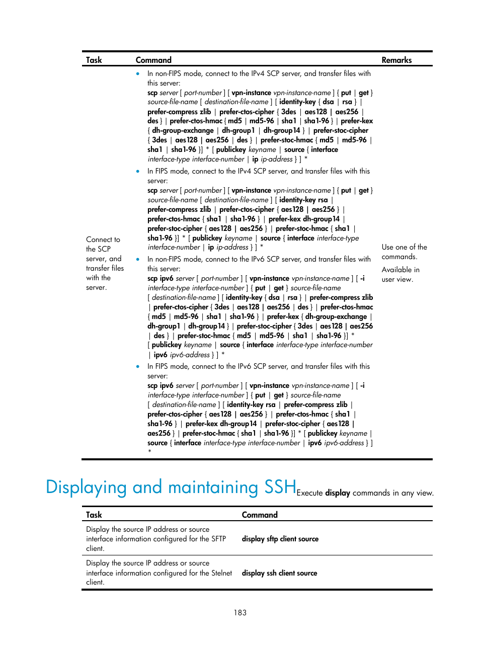 Configuring an ipsec transform set, Displaying and maintaining ssh | H3C Technologies H3C S12500-X Series Switches User Manual | Page 195 / 294