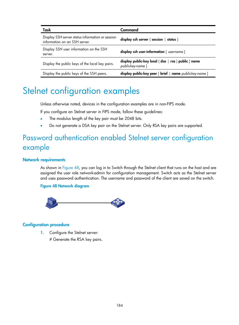 Stelnet configuration examples | H3C Technologies H3C S12500-X Series Switches User Manual | Page 196 / 294