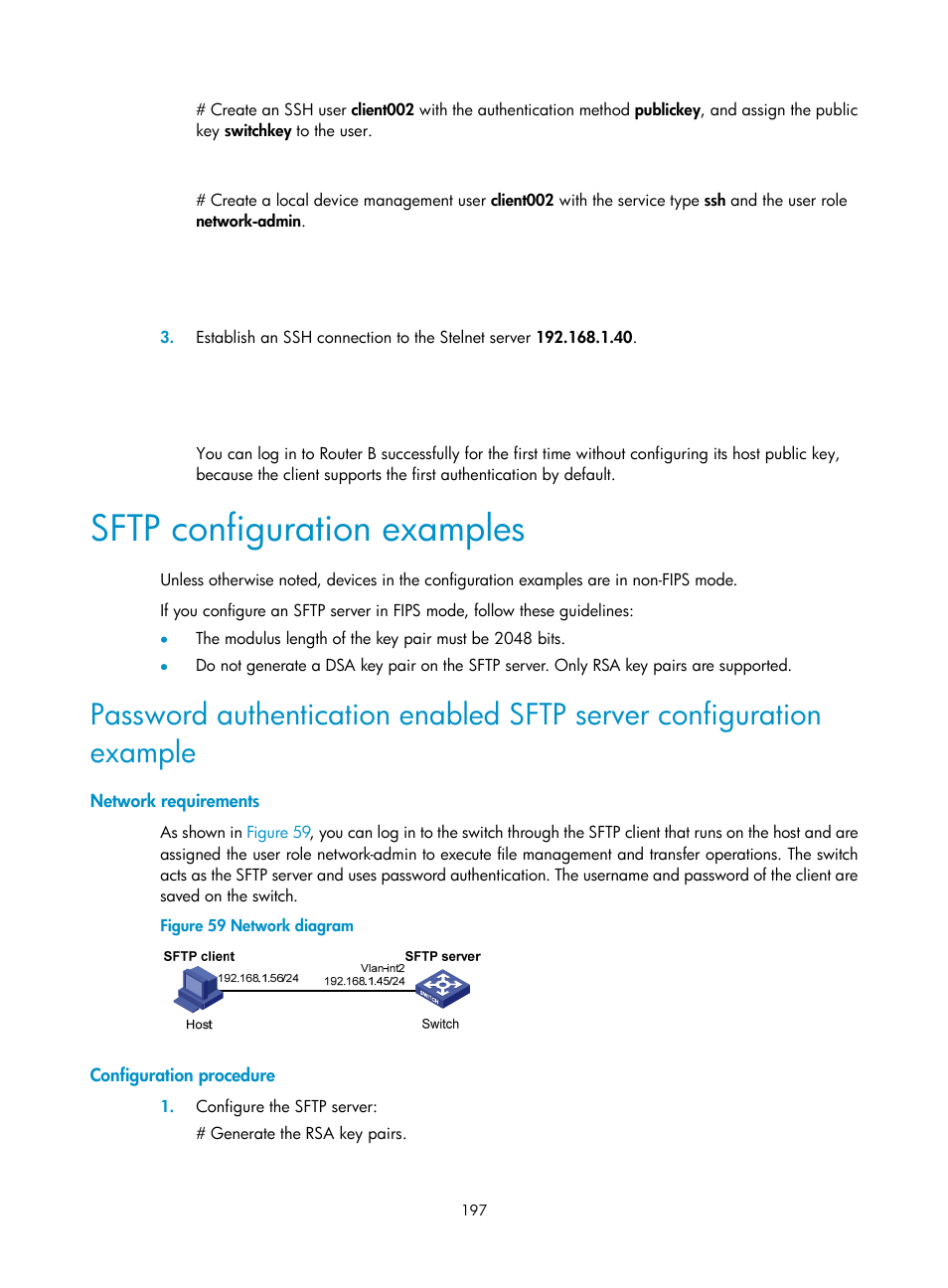 Ipsec configuration examples, Sftp configuration examples | H3C Technologies H3C S12500-X Series Switches User Manual | Page 209 / 294