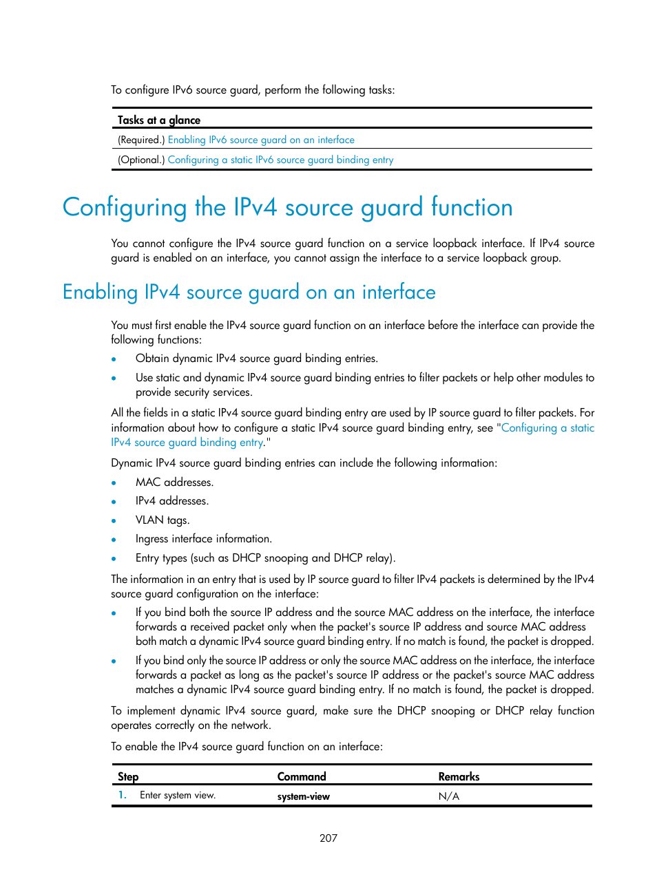 Ike security mechanism, Protocols and standards, Configuring the ipv4 source guard function | Enabling ipv4 source guard on an interface | H3C Technologies H3C S12500-X Series Switches User Manual | Page 219 / 294