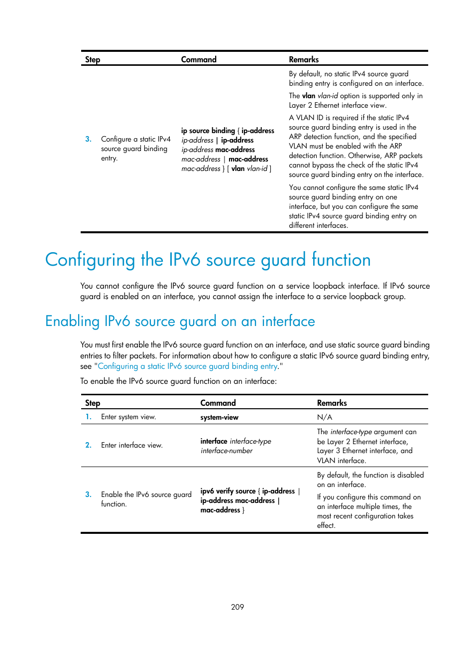 Configuring an ike profile, Configuring the ipv6 source guard function, Enabling ipv6 source guard on an interface | H3C Technologies H3C S12500-X Series Switches User Manual | Page 221 / 294